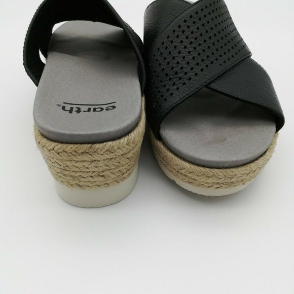 ~EARTH~ Modena Marigold Black Leather Espadrille Slide Platform Sandals 8.5 - Picture 4 of 8